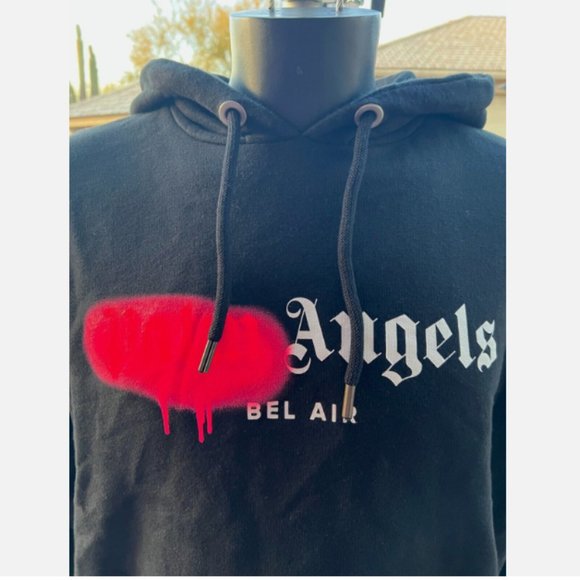 Palm Angels Unisex Pink Bel-Air Sprayed Logo Hoodie in Black sz M - Picture 7 of 9